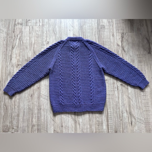 Handmade artisan Purple Cable Knit Women's cardigan button down Sweater cozy - Picture 2 of 5